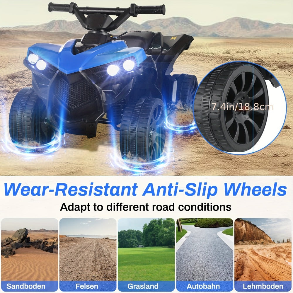 Kids Electric Ride-On ATV 4-Wheeler Quad with LED Headlights Foot Pedal Accelerator Anti-Slip Tires 55 lbs Capacity Outdoor Birthday Gift for Boys Girls Ages 3+ Black Red Blue Pink