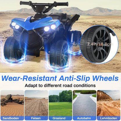 Kids Electric Ride-On ATV 4-Wheeler Quad with LED Headlights Foot Pedal Accelerator Anti-Slip Tires 55 lbs Capacity Outdoor Birthday Gift for Boys Girls Ages 3+ Black Red Blue Pink