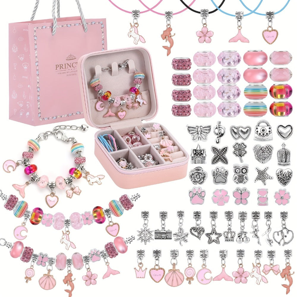 Bracelet Making Kit for Girls & Women – DIY Unicorn Mermaid Jewelry Craft Set with Portable Jewelry Box, Handmade Beaded Bracelet, Birthday Christmas Valentine's Day Graduation Gift