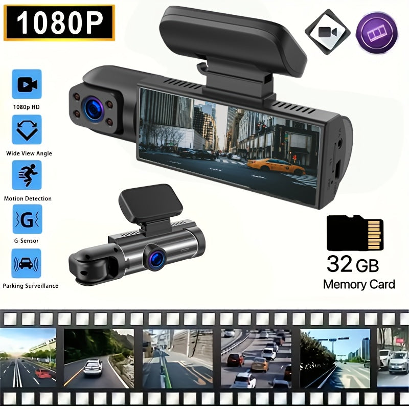 1080P Dual Camera Dash Cam for Cars with IR Night Vision, Loop Recording, And Wide Angle Lens-3.16 Inch IPS Screen, with 32GB SD Card Optional. Car