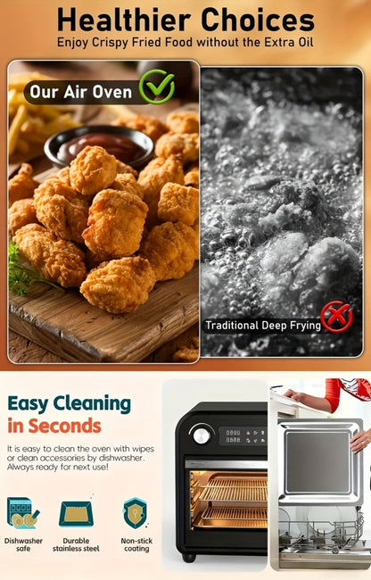 Air Fryer Toaster Oven Combo 15QT Extra Large, 360° Convection, LED Digital Display, Precise Temperature Control – Stainless Steel Interior, 5 Accessories, Healthy Low-Oil Cooking for Family Kitchen