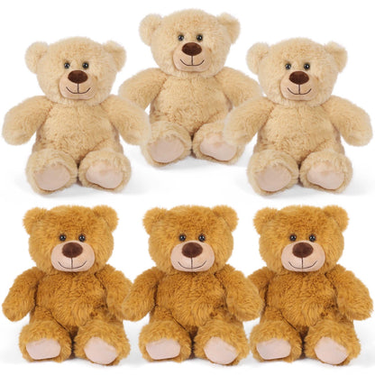 Teddy Bear Stuffed Animals Bulk 6 Pack 8 Inch – Soft Plush Bear Toys for Kids Boys Girls, Party Favors Classroom Prizes Carnival Rewards, Christmas Birthday Baby Shower Gifts, Dark & Light Brown Mixed