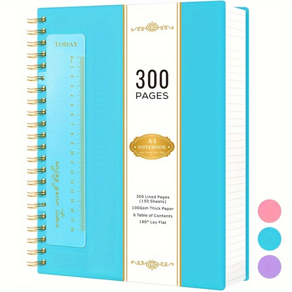 Large Spiral Notebook 300 Pages Hardcover – 8.5x11 A4 College Ruled 100GSM Lined Paper PVC Waterproof Cover for Work School Travel Women Men Purple Pink Blue Black Yellow Green
