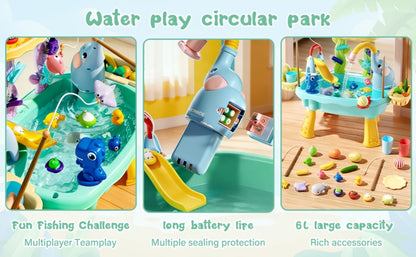 Kids Water Table Toy with Electric Pump & Faucet for Toddlers - Play Sink with Food Accessories & Fishing Toy, Sensory STEM Kitchen Water Play for Boys Girls Ages 3 4 5, Birthday Gift
