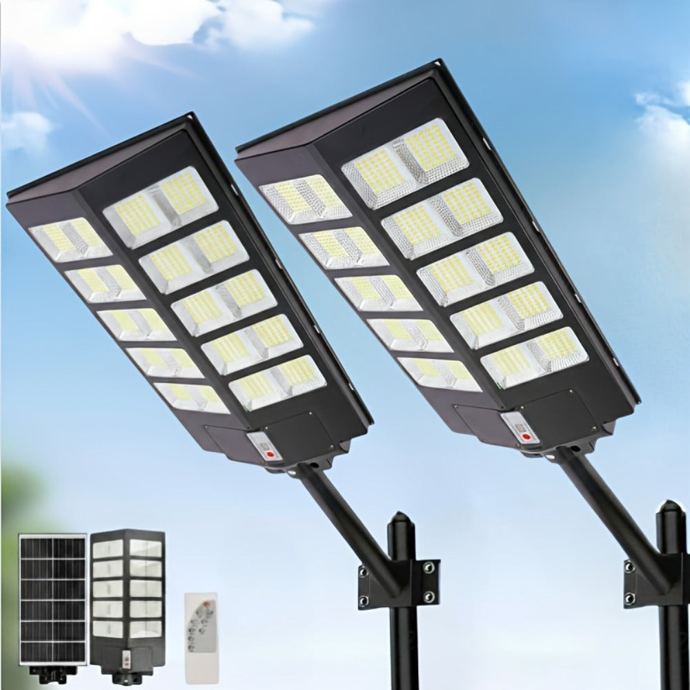 Solar Street Lights Outdoor 800 LED IP54 Waterproof with Motion Sensor – 6500K Dusk to Dawn Flood Light, Remote Control, Adjustable Brightness & Timer for Parking Lot Yard Garage Driveway Rural Area