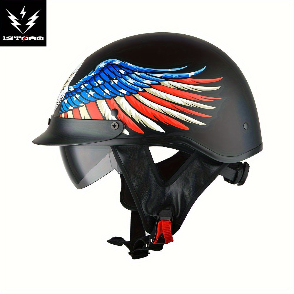 Motorcycle Half Face with Retractable Smoked Visor - Outer Visor & Adjustable Inner Visor System, Lightweight Half Design for Wind Noise, Aerodynamic Riding - Compatible with Goggles ( Without Glasses)