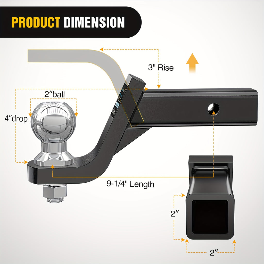 Trailer Hitch Mount with 2In Ball And 5/8In Hitch Pin, Solid Steel Trailer Hitch Ball Fits 2 Inch Receiver, 4-Inch Drop, 7500Lbs Capacity Ball Hitch, Black