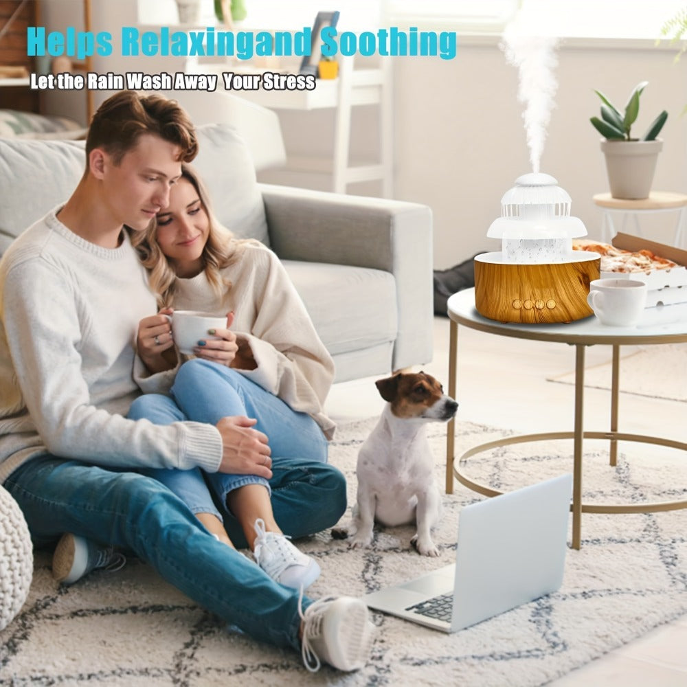 Cool Mist Humidifier with Raining Sound & 8-Color Night Light – 10-Hour Runtime, Essential Oil Diffuser, Air Humidifier for Bedroom, Home & Office, White Noise Sleep Aid, Ambient Mood Light, White