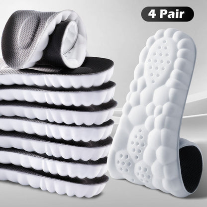 Sport Insoles Shoe Inserts 4 Pairs - 4D Cushioning High-Elasticity Shock Absorption, Soft Breathable Arch Support for Athletic Running Daily Wear, Men & Women EU35-50