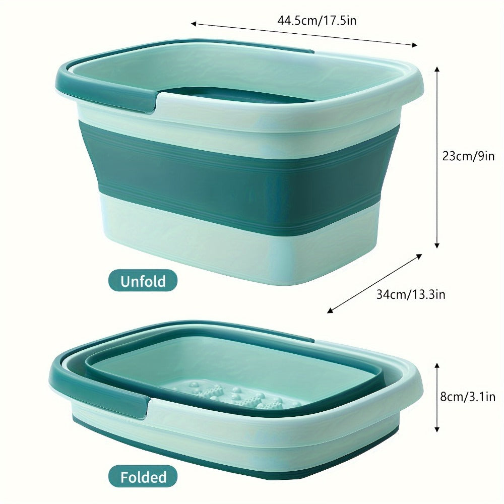 Large Collapsible Foot Soak Tub 15L 4 Gallon Foot Bath Basin Massage Acupoints Handles Foldable Multifunction Plastic Bucket Pedicure Bowl Home Spa Deep Soak Foot Relief Green