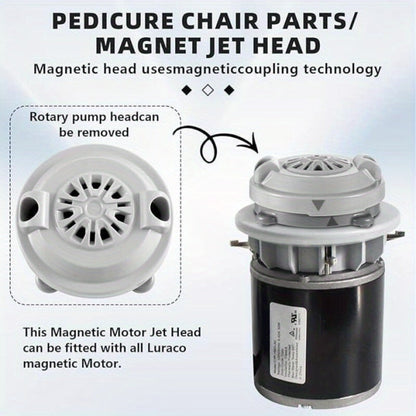 Magnetic Pipeless Jet Head Motor Replacement for Pedicure Spa Chair — Rotating Jet with Propeller & Cap, 4-Pin Connection, Luraco Compatible, Easy Clean, Durable Plastic, Grey