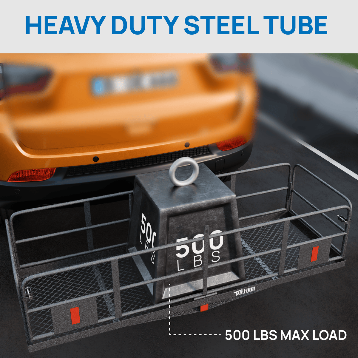60" L x 20/24" W x 6" H Hitch Mount Cargo Carrier Folding Rack, 500lbs Heavy Duty Trailer Steel Luggage Basket with Waterproof Cargo Bag, Straps, Net & Stabilizer for Camping Travel