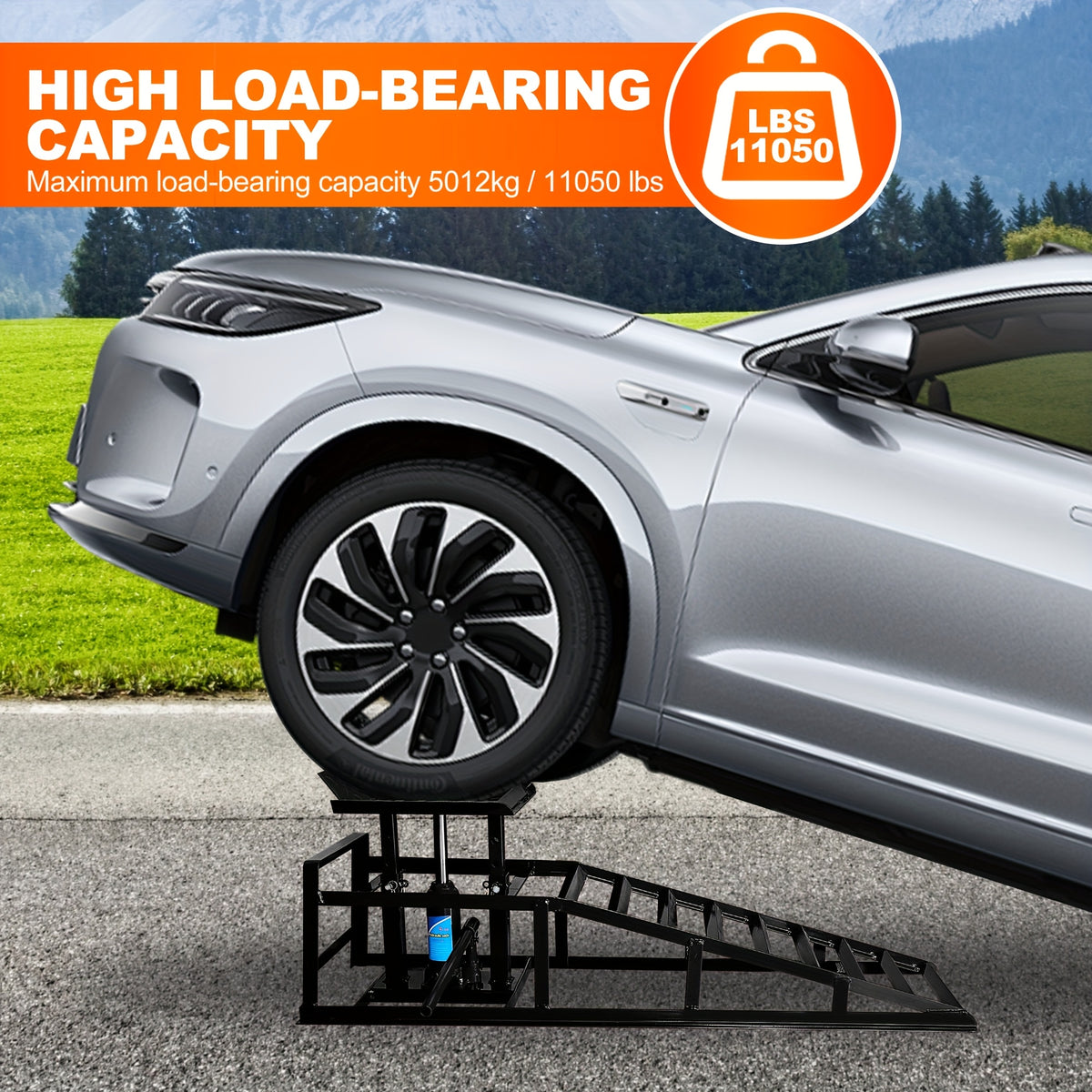 Hydraulic Car Ramps, 2 Pack Car Ramp High Lift, 11050LBS Automotive Truck Cars Service Ramps, Low Profile Oil Change Ramps with Support Jack for Car Truck Trailer Garage Repair (Red)
