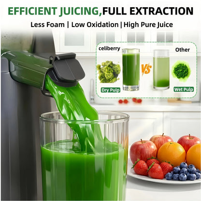 Masticating Juicer Cold Press - 4.25" Wide Feed Chute Auto-Feed Slow Juicer for Whole Fruits & Vegetables, 98% Juice Extraction, Quiet Motor, Easy to Clean, Compact for 1-2 People, Multiple Colors