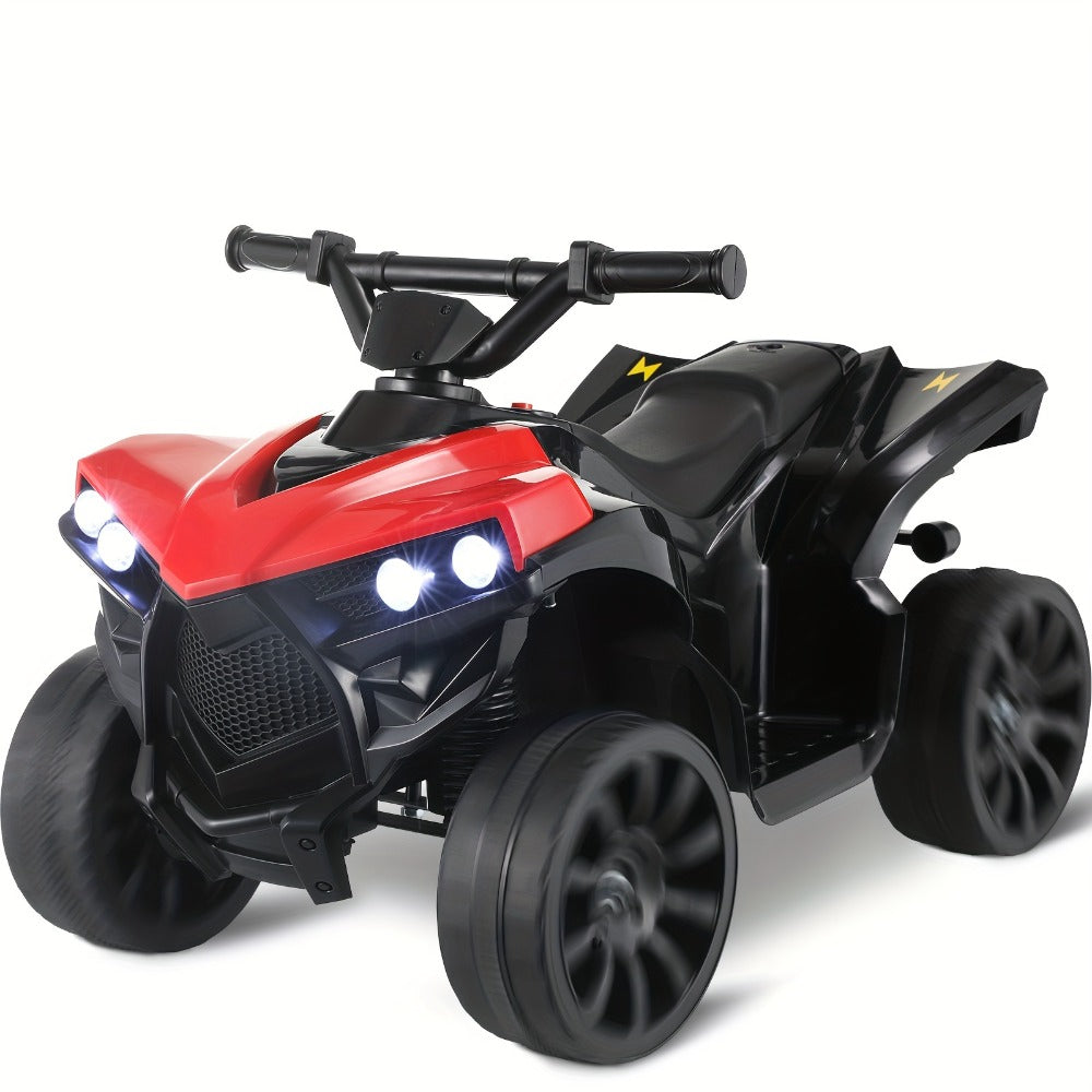 Kids Electric Ride-On ATV 4-Wheeler Quad with LED Headlights Foot Pedal Accelerator Anti-Slip Tires 55 lbs Capacity Outdoor Birthday Gift for Boys Girls Ages 3+ Black Red Blue Pink