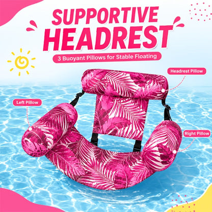 Tropical Leaf Inflatable Pool Float Lounger for Adults – Hammock Chair with Adjustable Back & Head Support, Buoyant Pillow, Fabric Cover, Pool Lake Beach Summer Water Party Relaxation Gift