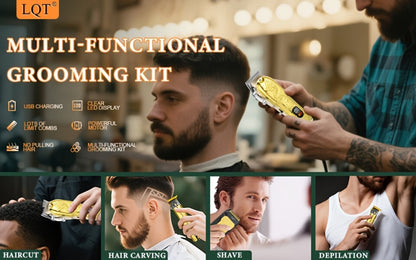 Men's Grooming Gift Set 3-Piece — LQT Cordless Hair Clipper, Electric Shaver & Hair Cutter with LED Display, Golden Dragon Edition, Premium Gift Box, Perfect Father's Day & Birthday Gift for Men