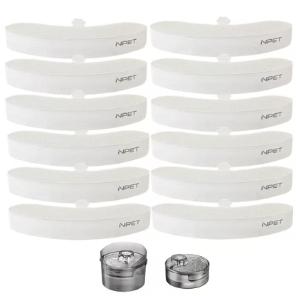 NPET DF10 Pet Water Fountain Replacement Filters – Multi-Pack Activated Carbon Filter Cartridges for Dog & Cat Water Fountain, Removes Odors & Impurities, Replace Every 4–6 Weeks | 4 / 12 / 16 / 20 / 24 Pack
