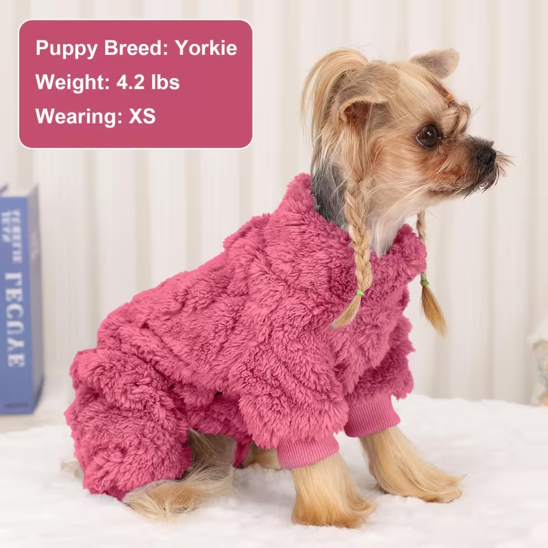 Fleece Dog Sweater Turtleneck Jumpsuit for Small Dogs & Cats 1-15 lbs - Soft Warm Winter Puppy Pajamas Onesie, Machine Washable Open Belly Pet Clothes for Girls, XXS-M, 6 Colors