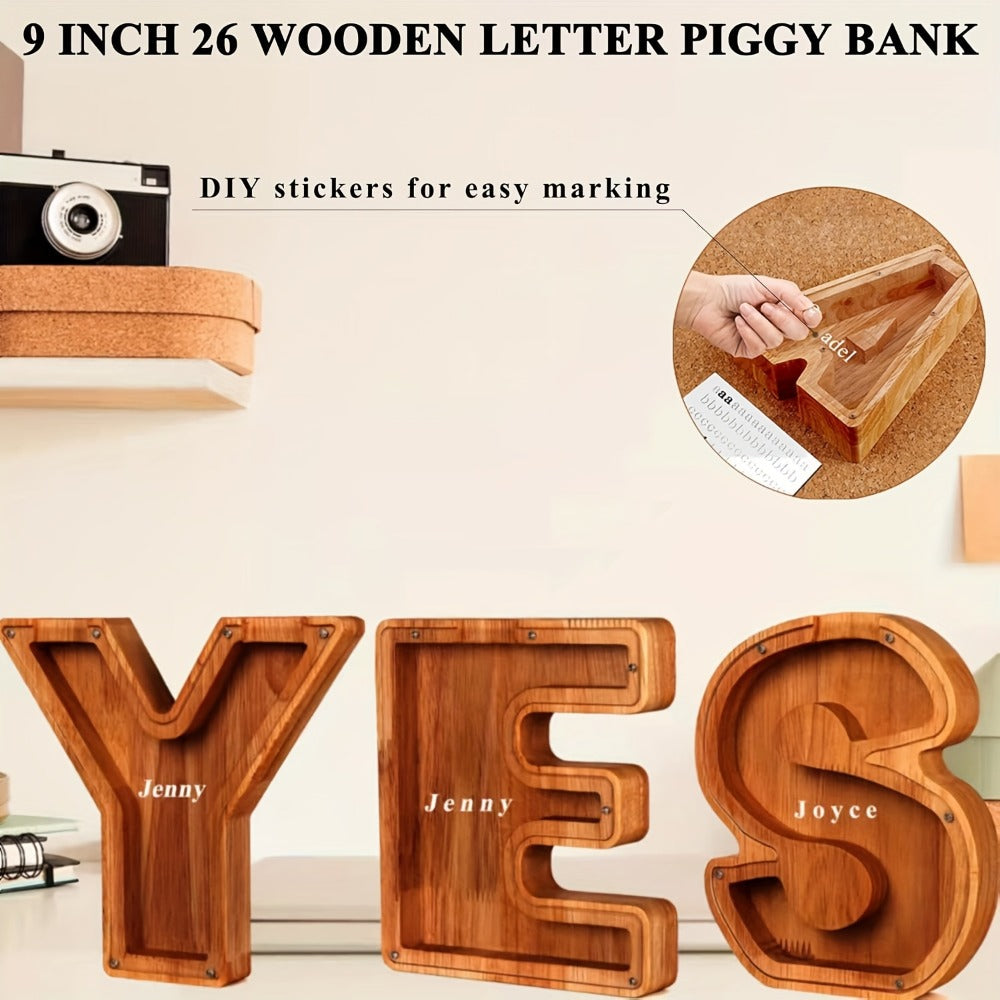 Wooden Letter Penny Bank – Alphabet Coin Bank Savings Box for Kids & Adults, Personalized Money Bank Birthday Gift, A to Z Initial Letter Bank