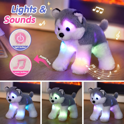 Musical Glowing Husky Puppy Plush Toy 12 Inch – Soft Dog Stuffed Animal with Light-Up Night Light & Lullaby Music, Cozy Bedtime Gift for Toddlers Kids Boys Girls Birthday Valentine Christmas