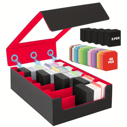 Trading Card Storage Box 5-Row 3900+ Capacity – Card Deck Case with 48 Colorful Dividers & 5 Foam Supporters for MTG Commander Yu-Gi-Oh Pokemon TCG Sports Cards