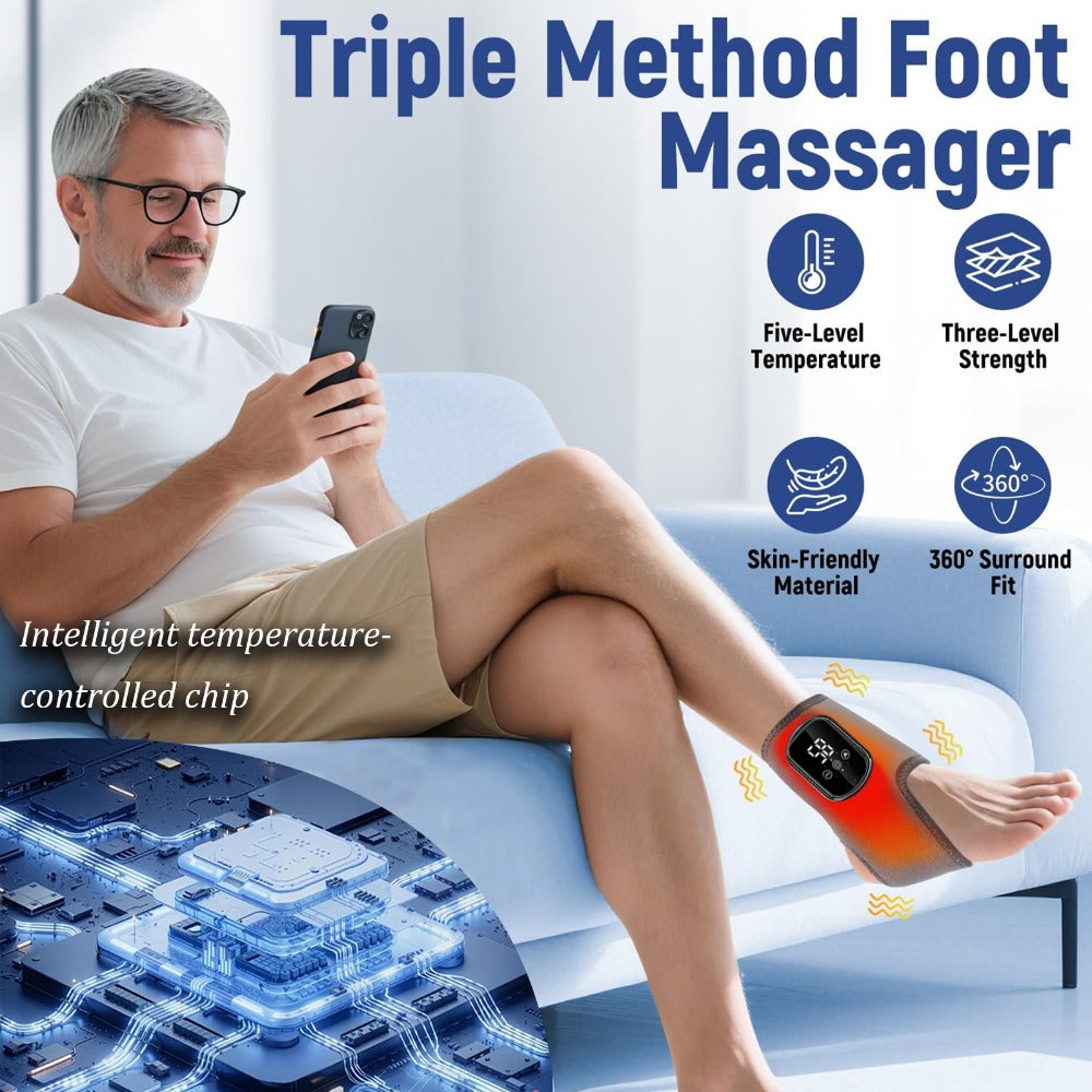 Foot Massager Machine 3-in-1 Kneading Compression & Heat – Wireless Portable Heated Shiatsu Foot Massager for Home Office Travel Pain Relief