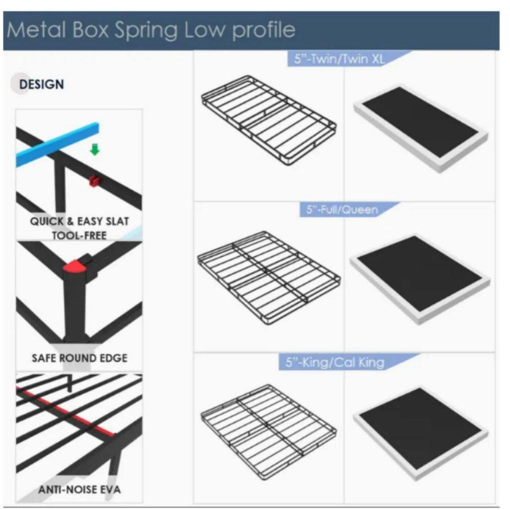 9-Inch Metal Box Spring with Memory Foam for Practical Everyday Home Use in Bedroom detail image - detail view 9