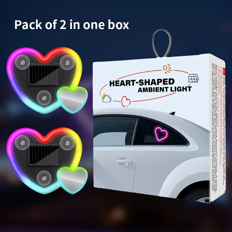 Set of 2 Car Interior Neon Heart Lights Available in Blue, Pink, Red, Ice Blue, Rechargeable Via Solar Or USB, Featuring 5 Lighting Modes, Perfect for Decorating Car Dashboards And Home Parties, an Ideal Gift for Couples During Halloween, Christmas