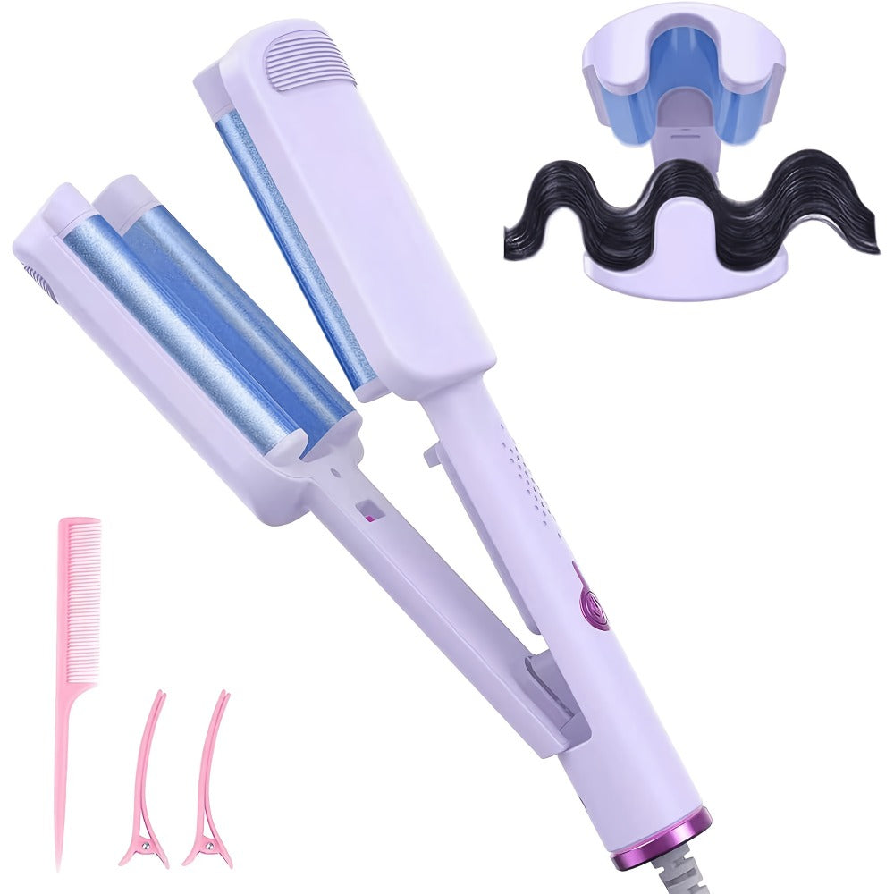 Hair Curling Iron 1.25 Inch - Beach Wave Curling Wand with Dual Voltage, Deep Wave Barrel, Anti-Frizz Ceramic Coating, Easy Home Use, Travel-Ready Styling Tool for All Hair Types