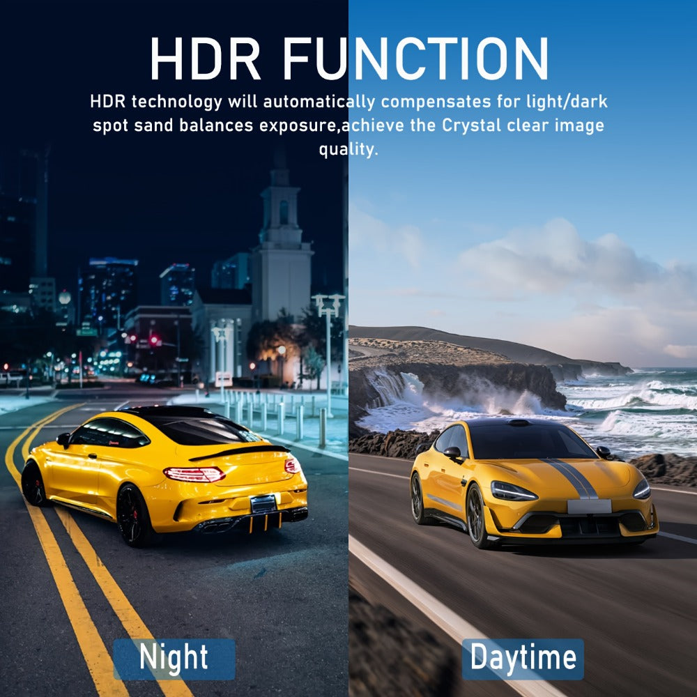 4-Channel 360° Dash Cam 1080P Front + 720P Rear Left Right All-Round Coverage, Quad-Screen Split Display, Night Vision, WDR, G-Sensor, Loop Recording – Optional 64GB Card