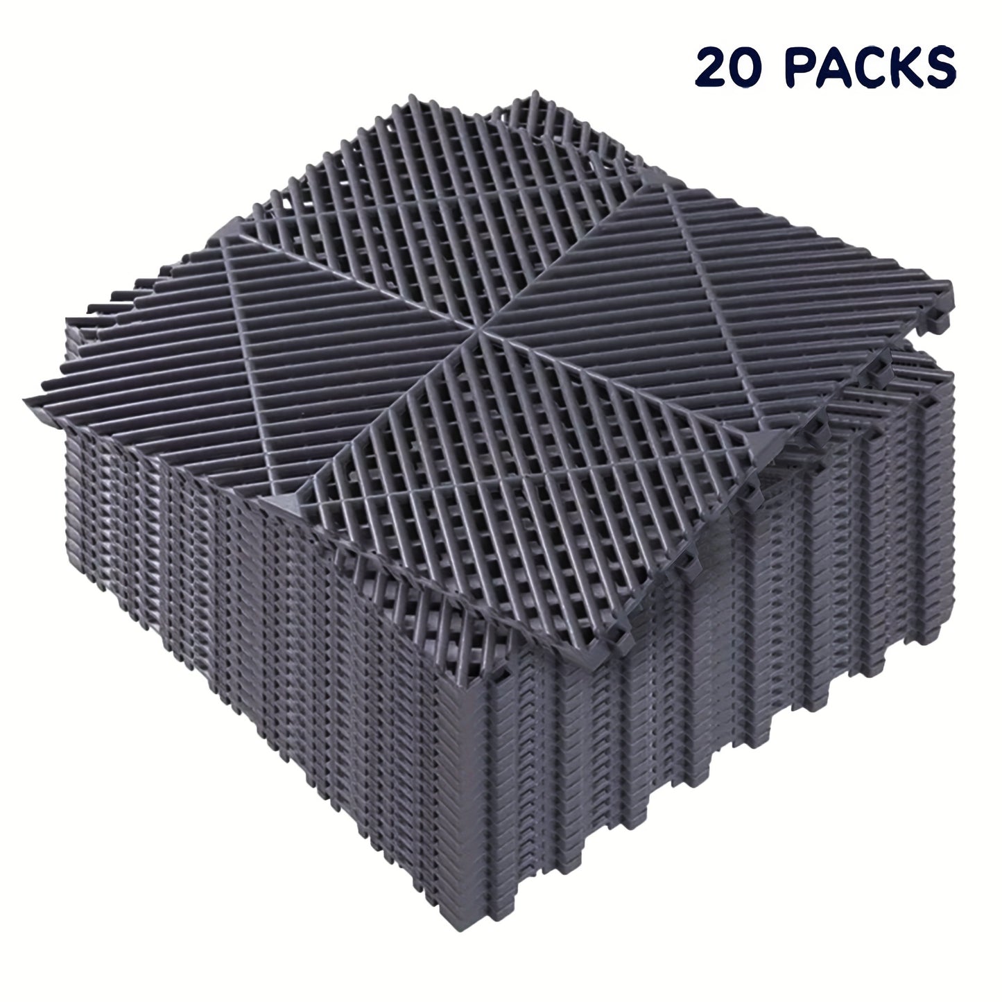 Interlocking Garage Floor Tiles 20-Pack - 16"x16" Drainage Floor Mat, Non-Slip PP Tiles for Garage, Car Wash, Basement & Pool | 41.3 Sq Ft Coverage