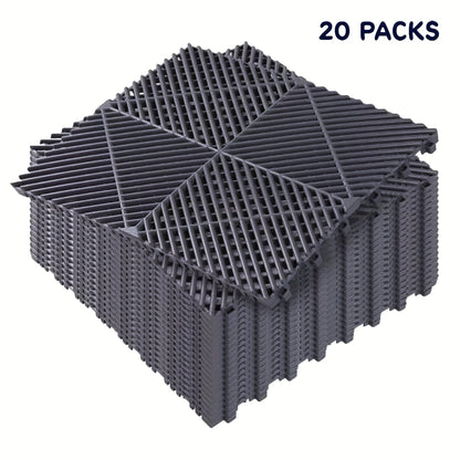 Interlocking Garage Floor Tiles 20-Pack - 16"x16" Drainage Floor Mat, Non-Slip PP Tiles for Garage, Car Wash, Basement & Pool | 41.3 Sq Ft Coverage