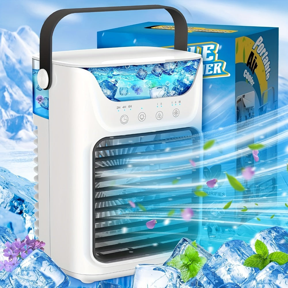 Portable Mini Air Conditioner Fan | Personal Evaporative Cooler with 3-Speed Settings & Timer, Quiet Desktop Cooling Fan for Room, Home, Office & Car Use – USB Powered, Compact Design