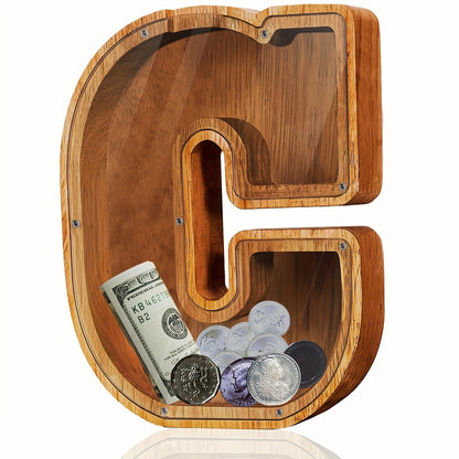 Personalized Wooden Piggy Bank for Kids – A-Z Alphabet Letter Initial Coin & Bill Savings Bank for Boys & Girls, Toddlers to Big Kids | Birthday Christmas Baby Shower Gift | Financial Literacy Toy & Room Decor