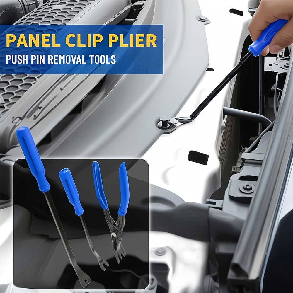 Auto Trim Removal Tool Kit 17pcs with Pry Tools Picks Metal Scraper Magnetic Telescopic Pickup Non-Slip Clips for Car Door Panel Dash Interior Bicycle Maintenance