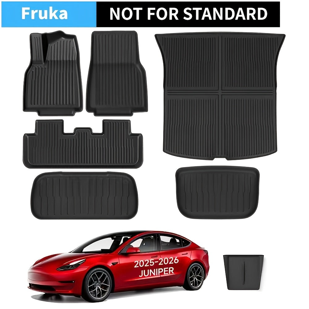 FRUKA New for Model Y Juniper Floor Mats 2025 2026 | All-Weather Car Full Set | Front Rear Floor Liner Cargo Liners Trunk for Tesla for Model Y | TPE Interior Accessories 5 Seater(Not for Standard)