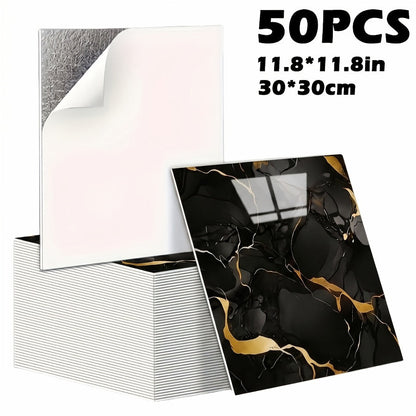 Peel and Stick Wall Tiles 50/100pcs - Waterproof PVC Marble Self-Adhesive Vinyl Panels for Bathroom Shower Kitchen Living Room TV Backdrop, Modern Wall Decor Easy Installation No Grout Required