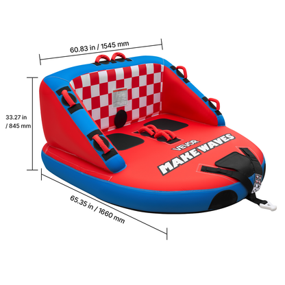 Towable Tube for Boating 2-Person – 340 lbs Inflatable D-Shape Boat Tube with Full Nylon Cover, Dual Tow Points, 10 Padded Handles & 2 Boarding Straps for Lake & River Water Sports
