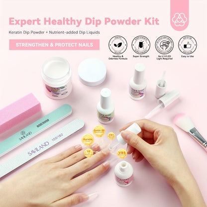 Clear Dip Powder Nail Kit 60g Starter Set - Transparent Dipping Powder with Base Coat Activator Top Coat No UV Lamp French Manicure Repair Nail Art Dip System