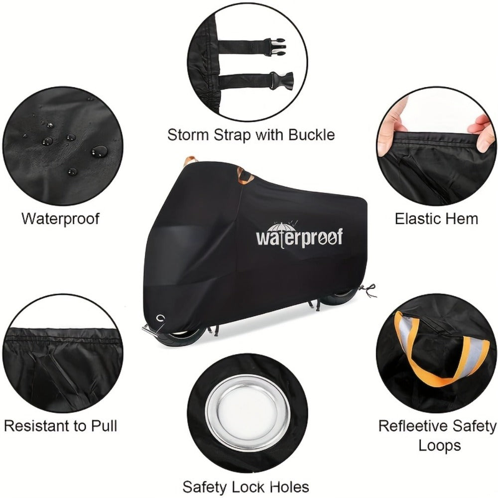 Motorcycle Cover Heavy Duty 210D - Waterproof, UV & Tear Resistant Motorbike Cover with Lock Holes | All-Weather Outdoor Protection