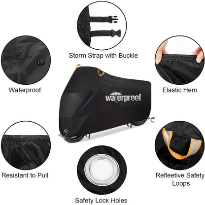 Motorcycle Cover Heavy Duty 210D - Waterproof, UV & Tear Resistant Motorbike Cover with Lock Holes | All-Weather Outdoor Protection