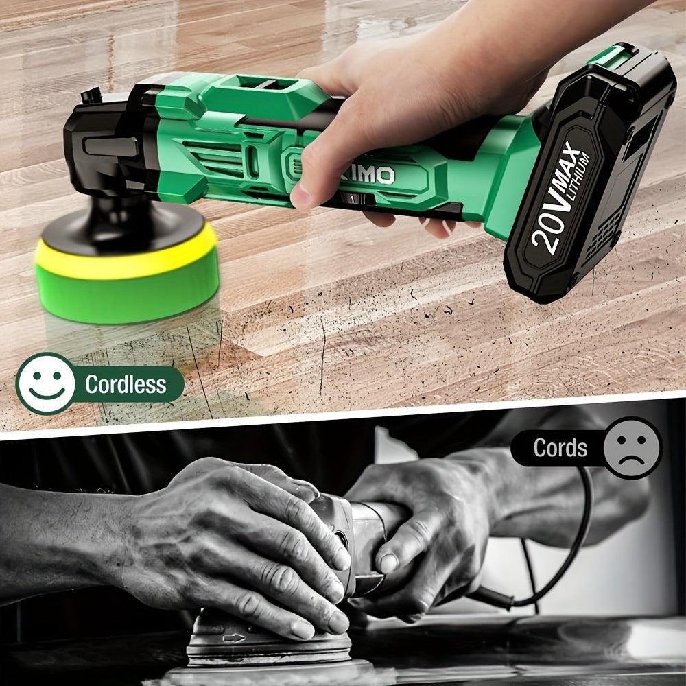 KIMO 20V Cordless Buffer Polisher Kit, 24 Accessories, 2 X 2000mAh Batteries, Car Polisher W/ 6 Variable Speed Up to 3634RPM, Cordless Polisher for Car Detailing Waxing Polishing Scratch Removing Bathroom Cleaning