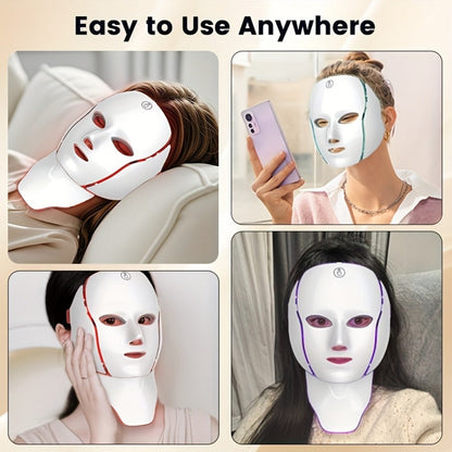 7-Color LED Light Therapy Facial Mask Device – Skincare Beauty Tool for Face & Neck, USB Rechargeable, Anti-Aging Red Light, Acne Blue Light, Skin Rejuvenation Gift
