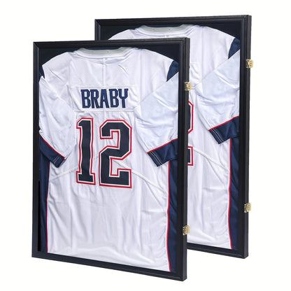 Jersey Display Case Shadow Box - Lockable UV Protection Frame for Baseball Basketball Football Soccer Hockey Sport Shirt, Matte Black