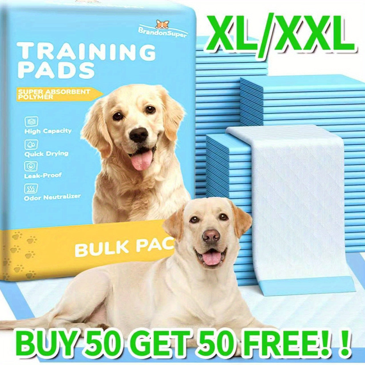 Dog Pee Pads Super Absorbent - Thickened Bamboo Training Pads for Medium & Large Dogs, XL & XXL Puppy Pads for Indoor Use, Camping & Adult Bed Care