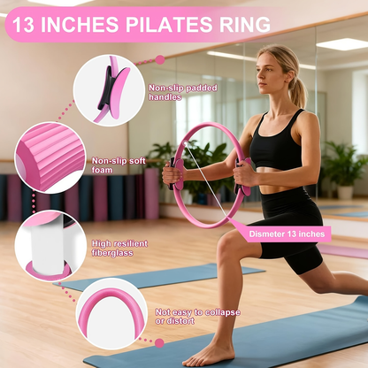 Pilates Set for Women 14-Piece – Includes 13-Inch Pilates Ring, 9-Inch Yoga Ball, 5 Resistance Bands & Hip Thrust Bands, Complete Home Pilates Equipment Kit for Beginners & Core Training