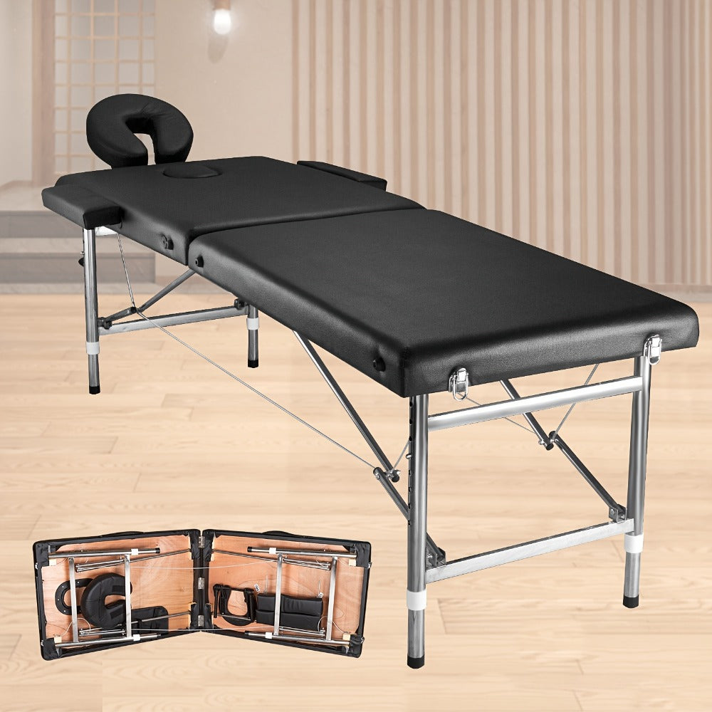 Portable Massage Table Foldable Aluminum Spa Bed – 3-Fold Adjustable Height 24" Wide Padded Treatment Bed for Esthetician, Lash Tech, Tattoo Artist, Waxing & Mobile Beauty Salon