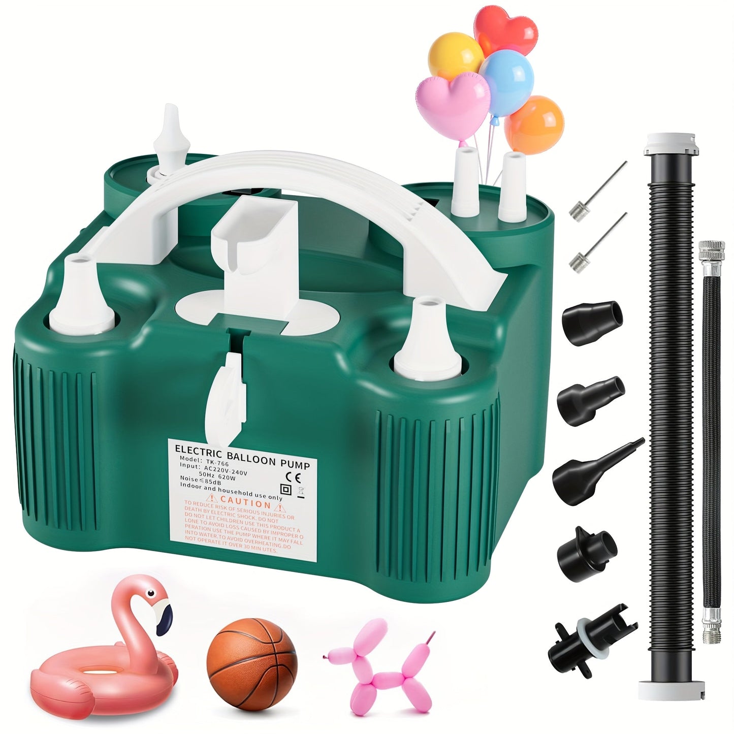 Electric Balloon Pump 4-in-1 with Triple Nozzles - Fast Inflator Deflator for All Balloons Latex Foil 260Q Mylar, Air Beds Pool Floats Yoga Balls Sports Balls, No Battery Required