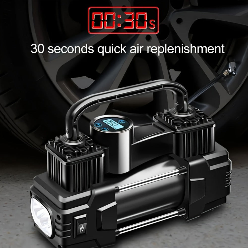 Portable Tire Inflator 12V 150 PSI – Dual Cylinder Air Compressor Pump with LED Digital Pressure Gauge for Car, SUV, Bicycle & Ball
